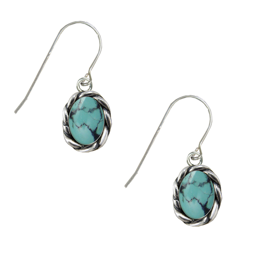Sterling Silver Little Chinese Turquoise Gemstone Drop Dangle Earrings Sterling Silver Little Chinese Turquoise Gemstone Drop Dangle Earrings